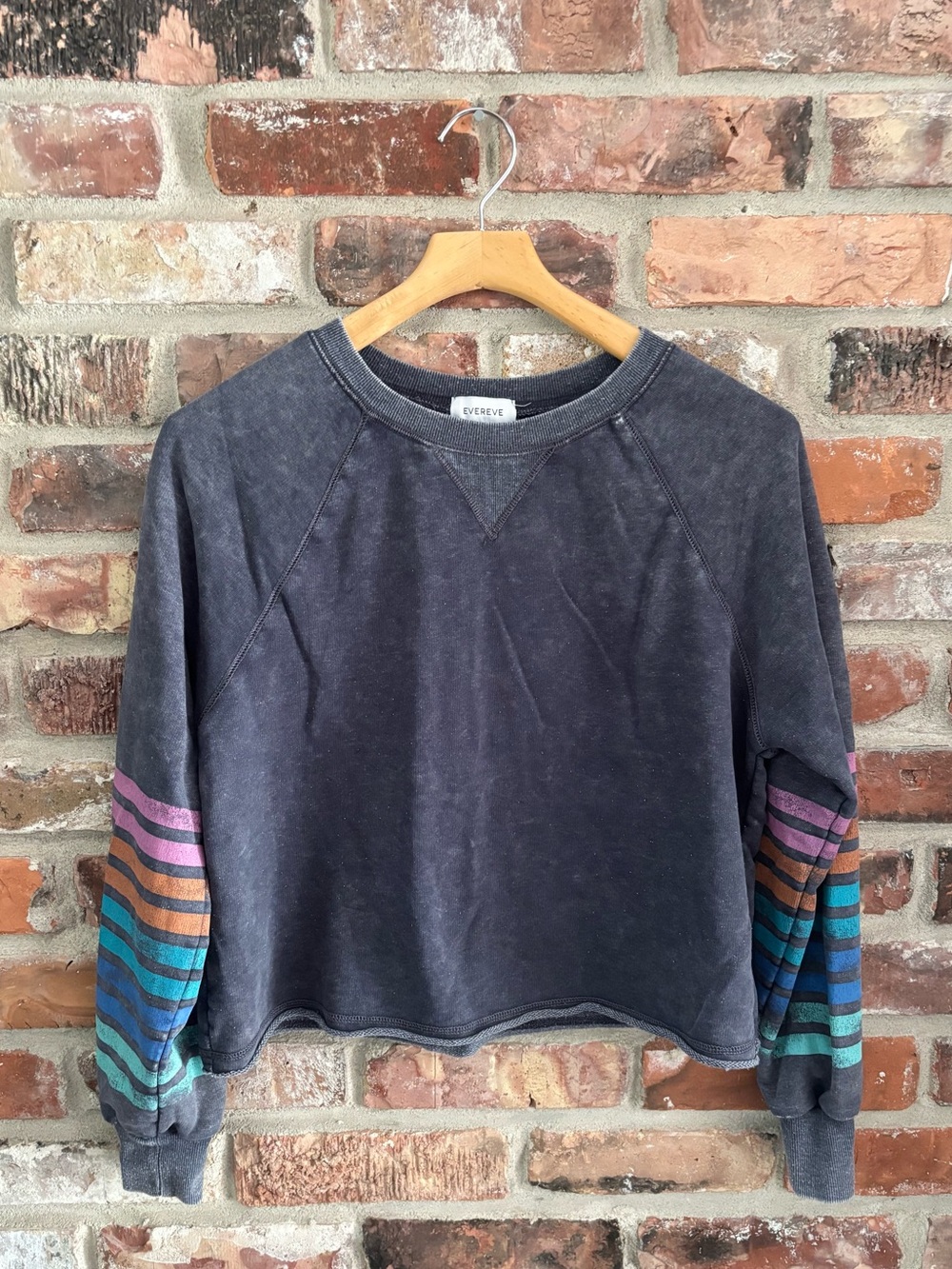 Evereve Blue Mineral Wash Boxy Crop Crewneck Sweatshirt, S